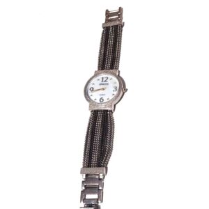 CHICO'S KERRIANNE ROUND FACE QUARTZ TINY BLACK AND SILVER BEADED BAND 7" WATCH